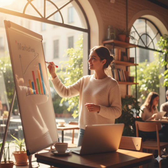 o fata desenează la tabla