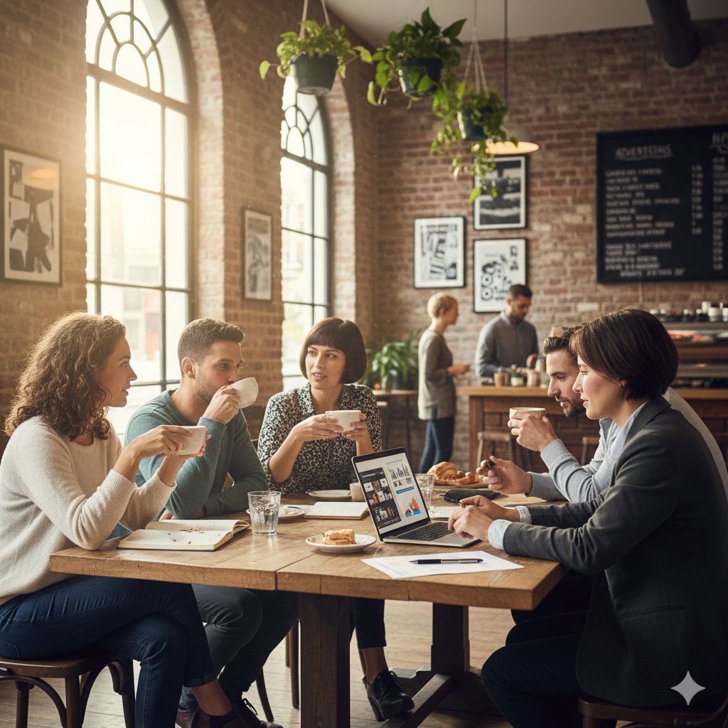 Oameni vorbind despre marketing online